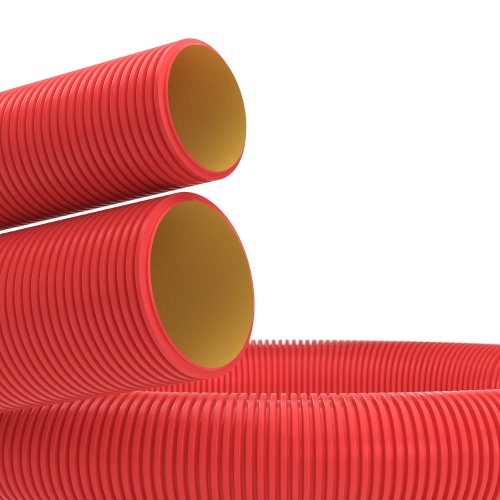 Двустенная труба ПНД гибкая для кабельной канализации д.140мм без протяжки, SN6, в бухте 50м, цвет красный