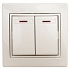 1-105-02 Эл/ус Intro Выключатель двойной с подсветкой, 10А-250В, IP20, СУ, Plano, сл.кость