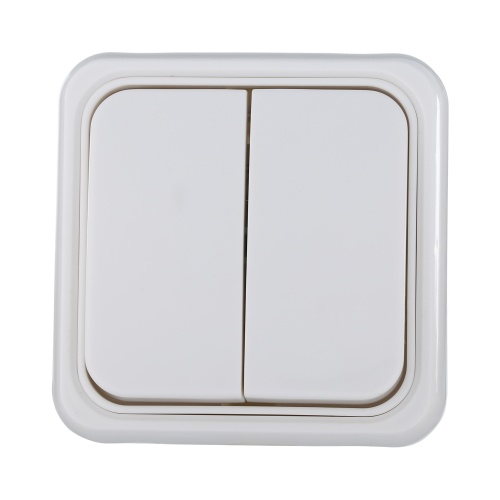 Выключатель двухклавишный открытой установки, схема 5, (белый)