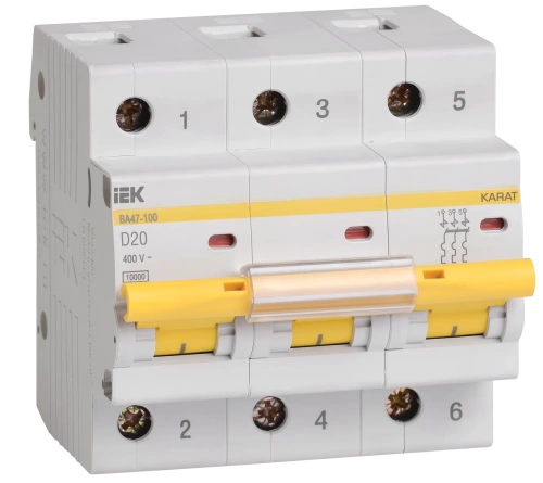 Авт. выкл. ВА47-100 3Р 20А 10кА х-ка D IEK