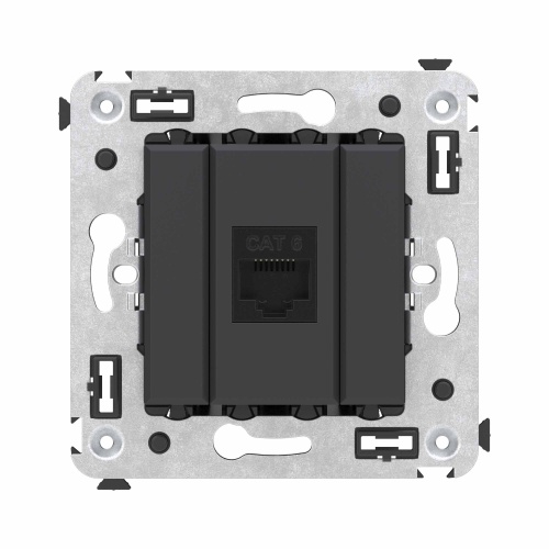 Компьютерная розетка RJ-45 без шторки в стену, кат.6 одинарная, "Avanti", "Черный матовый" Компьютерная розетка RJ-45 без шторки в стену, кат.6 одинарная, "Avanti", "Черный матовый"