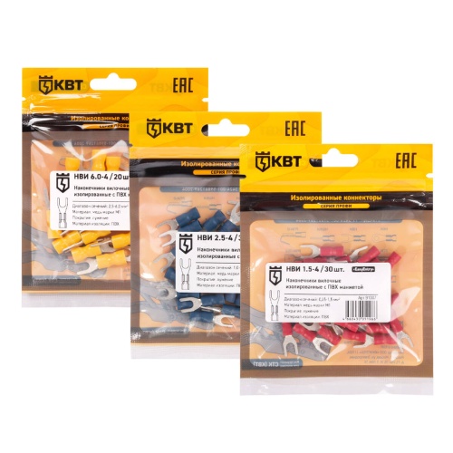 Наконечник кабельный вилочный изолированный НВИ 2.5–4 (30 шт) (КВТ)