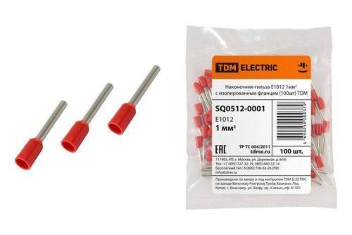 Наконечник-гильза Е1012 1мм2 с изолированным фланцем (100шт) TDM Наконечник-гильза Е1012 1мм2 с изолированным фланцем (100шт) TDM