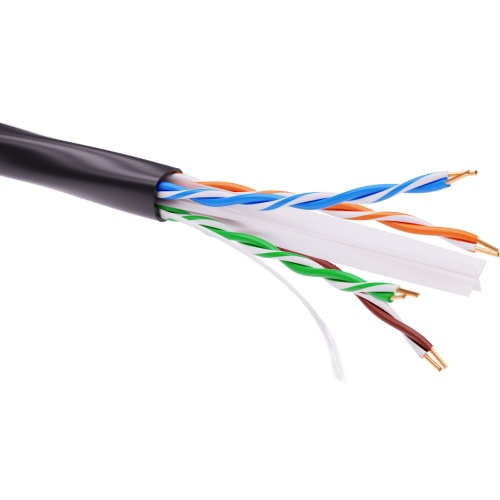 Кабель витая пара кат. 6 экранированный F/UTP, 4 пары, жила Ø 0,573 мм,для внешней прокладки, оболочка ПЭ, цвет внешней оболочки черный