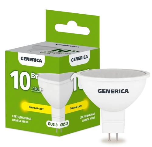 Лампа LED MR16 софит 10Вт 230В 3000К GU5.3 GENERICA Лампа LED MR16 софит 10Вт 230В 3000К GU5.3 GENERICA