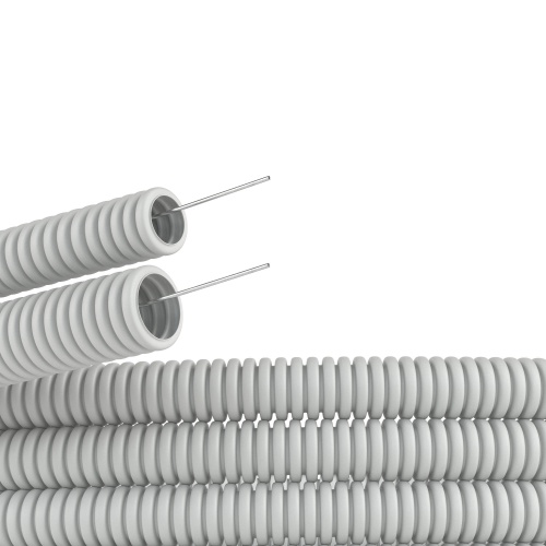 Труба ПВХ гибкая гофр. д.32мм, тяжёлая с протяжкой, 25м, цвет серый (упак. 25 м)