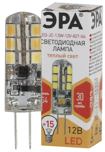 LED-JC-1,5W-12V-827-G4 Лампа ЭРА (диод, капсюль, 1,5Вт, 12В, тепл, G4)