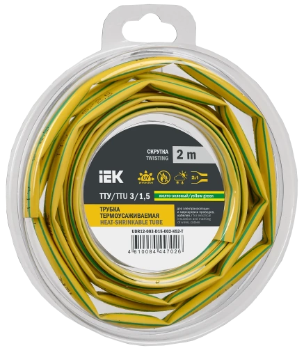 Трубка термоусадочная ТТУ нг-LS 3/1,5 жел-зел. (2м/упак) IEK Трубка термоусадочная ТТУ нг-LS 3/1,5 жел-зел. (2м/упак) IEK