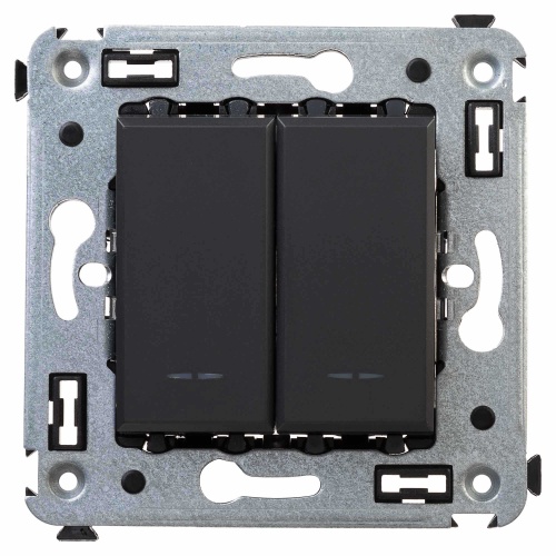 Переключатель двухклавишный в стену, "Avanti", "Черный матовый"