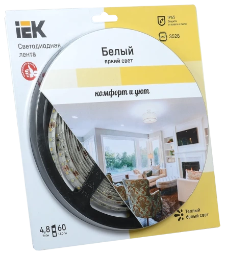 Лента LED 5м блистер LSR-3528WW60-4.8-IP65-12V IEK-eco (кр. 1шт.) ИЭК Лента LED 5м блистер LSR-3528WW60-4.8-IP65-12V IEK-eco (кр. 1шт.) ИЭК