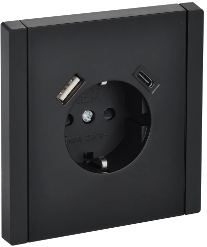 FORTE&PIANO Роз. з/к/ш в/к 16А USB A+C 18Вт FP147 чер. IEK FORTE&PIANO Роз. з/к/ш в/к 16А USB A+C 18Вт FP147 чер. IEK