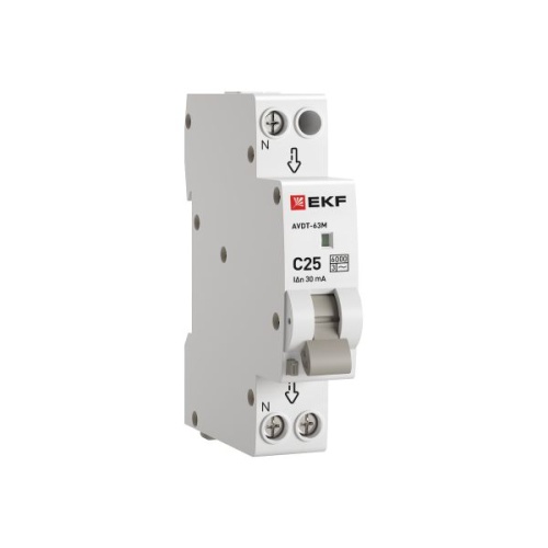 Дифференциальный автомат АВДТ-63М 25А/ 30мА (1мод., хар.C, электронный тип AС) 6кА EKF PROxima