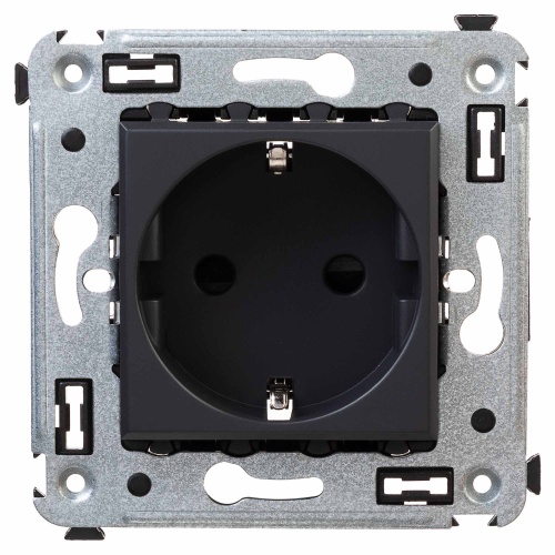 Розетка в стену, 2P+E, с з/ш, "Avanti", "Черный матовый"