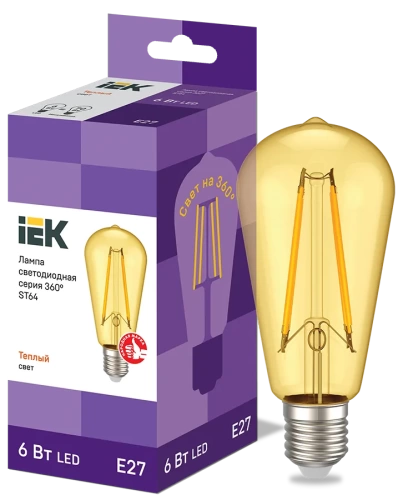 Лампа LED ST64 золото 6Вт 230В 2700К E27 серия 360° IEK