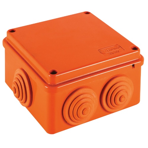 JBS100 Коробка огн. E110, о/п 100х100х55мм, без галогена, 6 вых., IP55, 3P, (1,5-6 мм2), цвет оранж. Экопласт