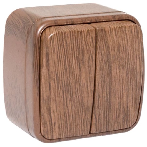 Выключатель 2-клавишный ОП Минск 10А тёмное дерево EKF Выключатель 2-клавишный ОП Минск 10А тёмное дерево EKF