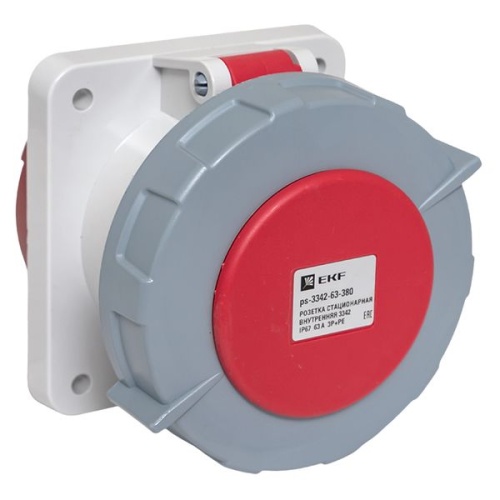 Розетка стационарная внутренняя 3342 3Р+РЕ 63А 380В IP67 EKF PROxima Розетка стационарная внутренняя 3342 3Р+РЕ 63А 380В IP67 EKF PROxima
