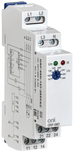 Реле фаз ORF-08D 3ф. 2 конт. 127-265В AC с контр. нейтр. ONI