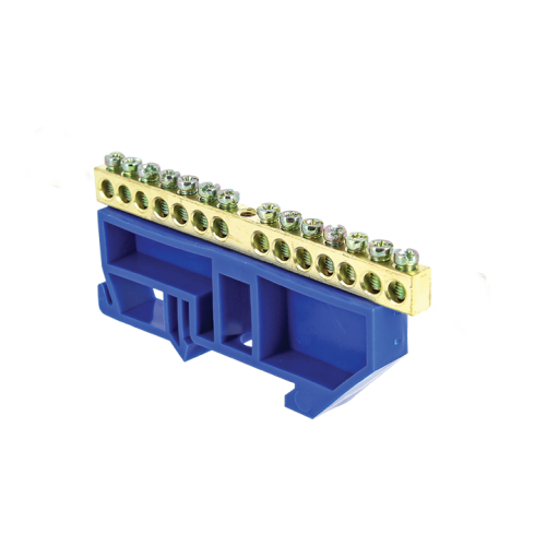 Шина "0" N (6х9мм) 14 отверстий латунь синий изолятор на DIN-рейку EKF PROxima