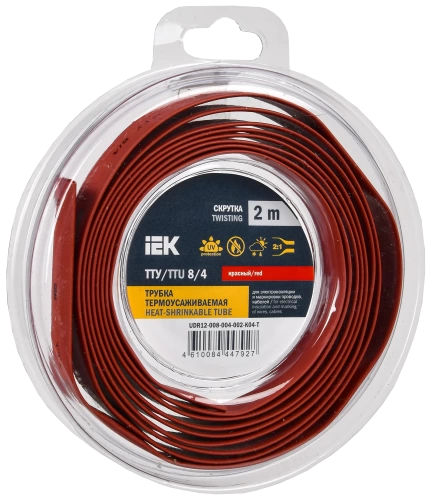 Трубка термоусадочная ТТУ нг-LS 8/4 красная (2м/упак) IEK Трубка термоусадочная ТТУ нг-LS 8/4 красная (2м/упак) IEK