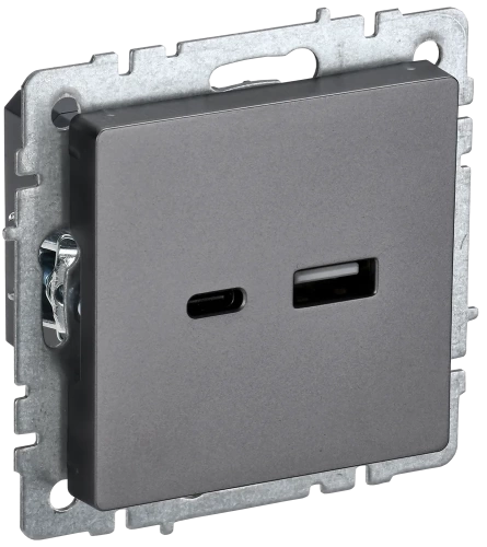 BRITE Роз. USB A+C 18Вт РЮ11-1-БрС сталь IEK BRITE Роз. USB A+C 18Вт РЮ11-1-БрС сталь IEK