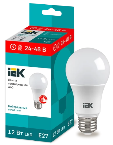 Лампа LED A60 груша 12Вт 24-48В 4000К E27 IEK