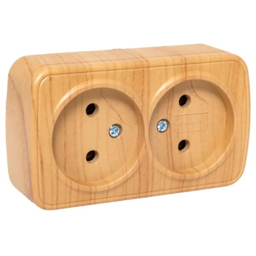 Розетка 2-местная ОП Минск 10А без заземления светлое дерево EKF Розетка 2-местная ОП Минск 10А без заземления светлое дерево EKF