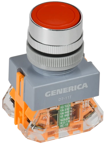 Кнопка D7-11T d=22мм 1з+1р с фикс. кр. GENERICA