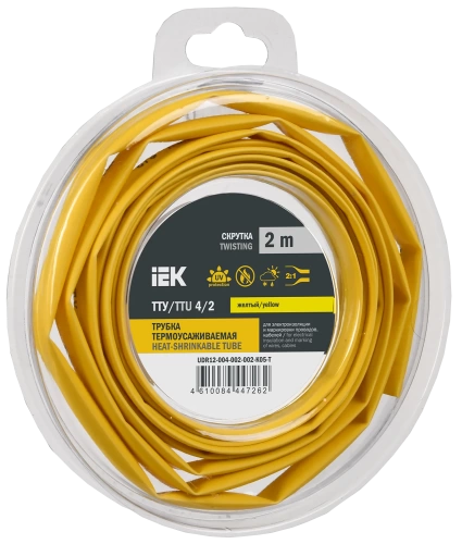 Трубка термоусадочная ТТУ нг-LS 4/2 желтая (2м/упак) IEK Трубка термоусадочная ТТУ нг-LS 4/2 желтая (2м/упак) IEK