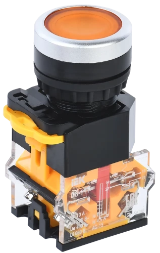 Кнопка D8-11T d=22мм 1з+1р с фиксацией желтая IEK Кнопка D8-11T d=22мм 1з+1р с фиксацией желтая IEK