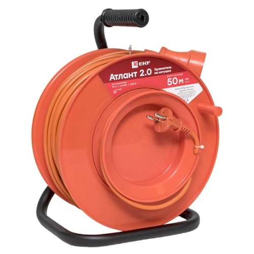 Удлинитель на катушке "Атлант 2.0" 1 гнездо 50м без заземления ПВС 2*1 10А/2,2кВт PROxima