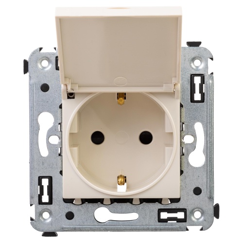 Розетка с крышкой в стену, 2P+E, "Avanti", "Ванильная дымка"