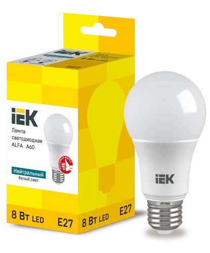 Лампа LED ALFA A60 шар 8Вт 230В 4000К E27 IEK