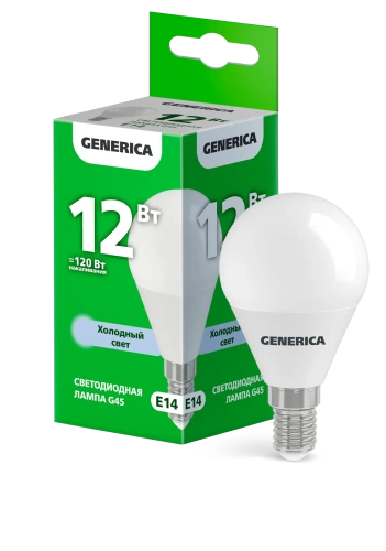 Лампа LED G45 шар 12Вт 230В 6500К E14 GENERICA