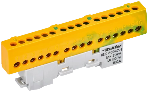 TEKFOR Шина PE "земля" изол. на унив. держ. 6х9-16-ЖЗ IEK