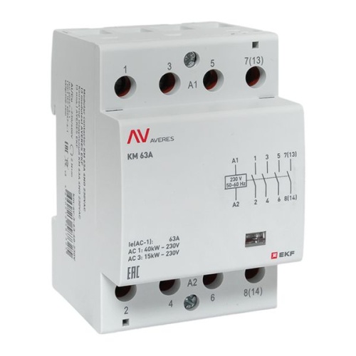 Контактор модульный КМ 63А 4NO 230VAC (3 мод.) AVERES EKF