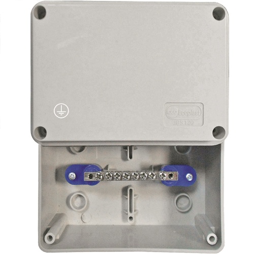 JBS120 Коробка уравнивания потенциалов (КУП) 6х9мм, 8 зажимов, 63А, на 2-х изоляторах, о/п,120х80х50мм, 6 вых., IP55 Экопласт JBS120 Коробка уравнивания потенциалов (КУП) 6х9мм, 8 зажимов, 63А, на 2-х изоляторах, о/п,120х80х50мм, 6 вых., IP55 Экопласт