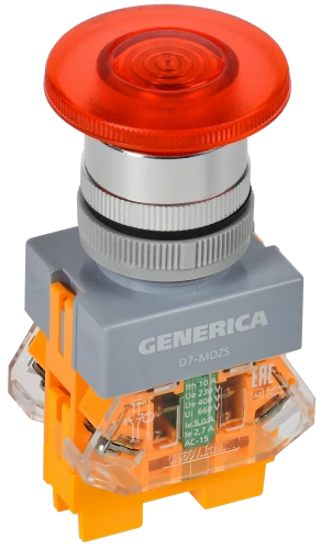 Кнопка D7-MDZS "Грибок" d=22мм 1з+1р с п/ф кр. GENERICA