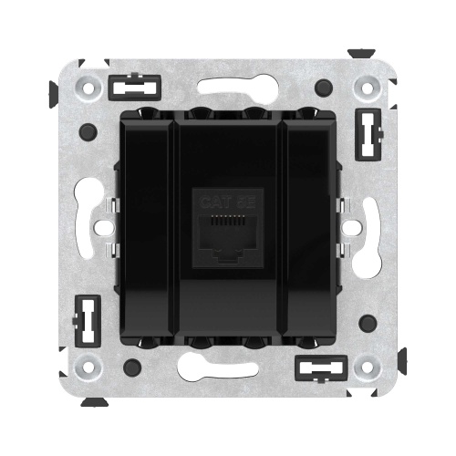 Компьютерная розетка RJ-45 без шторки в стену, кат.5е одинарная, "Avanti", "Черный квадрат"