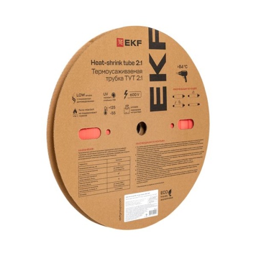 Термоусаживаемая трубка ТУТ нг 6/3 красная рулон EKF PROxima