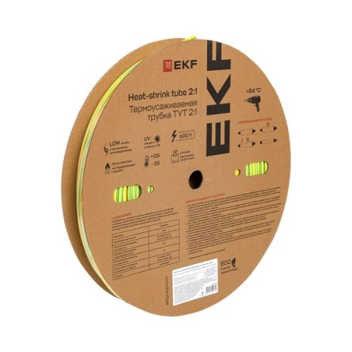 Термоусаживаемая трубка ТУТ нг 6/3 жел-зел рулон EKF PROxima