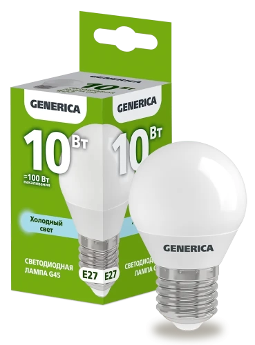 Лампа LED G45 шар 10Вт 230В 6500К E27 GENERICA