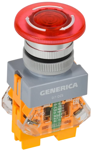 Кнопка D7-DZS "Грибок" d=22мм 1з+1р пов. с п/ф кр. GENERICA