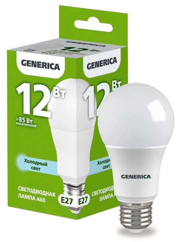 Лампа LED A60 груша 12Вт 230В 6500К E27 GENERICA