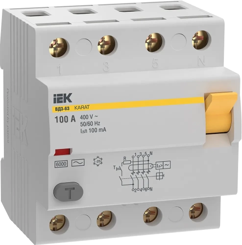 УЗО KARAT ВД3-63 4P 100А 100мА 6кА тип AC IEK
