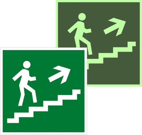 Знак наклейка E15 "Направление к эвакуационному выходу по лестнице вверх" (200x200) фотолюминесцентный EKF PROxima