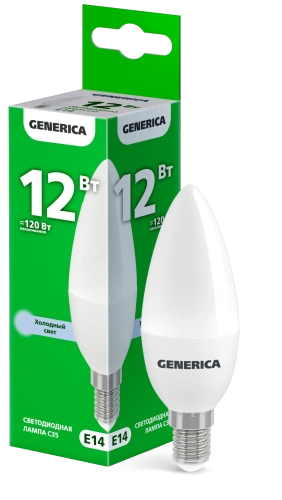 Лампа LED C35 свеча 12Вт 230В 6500К E14 GENERICA