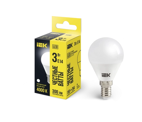 Лампа светодиодная ECO G45 шар 3Вт 230В 4000К E14 (кр. 10шт.) ИЭК Лампа светодиодная ECO G45 шар 3Вт 230В 4000К E14 (кр. 10шт.) ИЭК