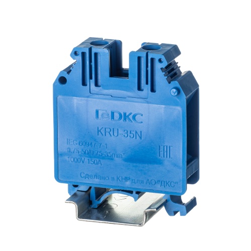 Клемма проходная, винтовой зажим, 2 точки подключения, 35 кв.мм, синяя Клемма проходная, винтовой зажим, 2 точки подключения, 35 кв.мм, синяя