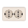 Розетка двойная открытой установки с заземляющими контактами и защитными шторками, (бежевый)